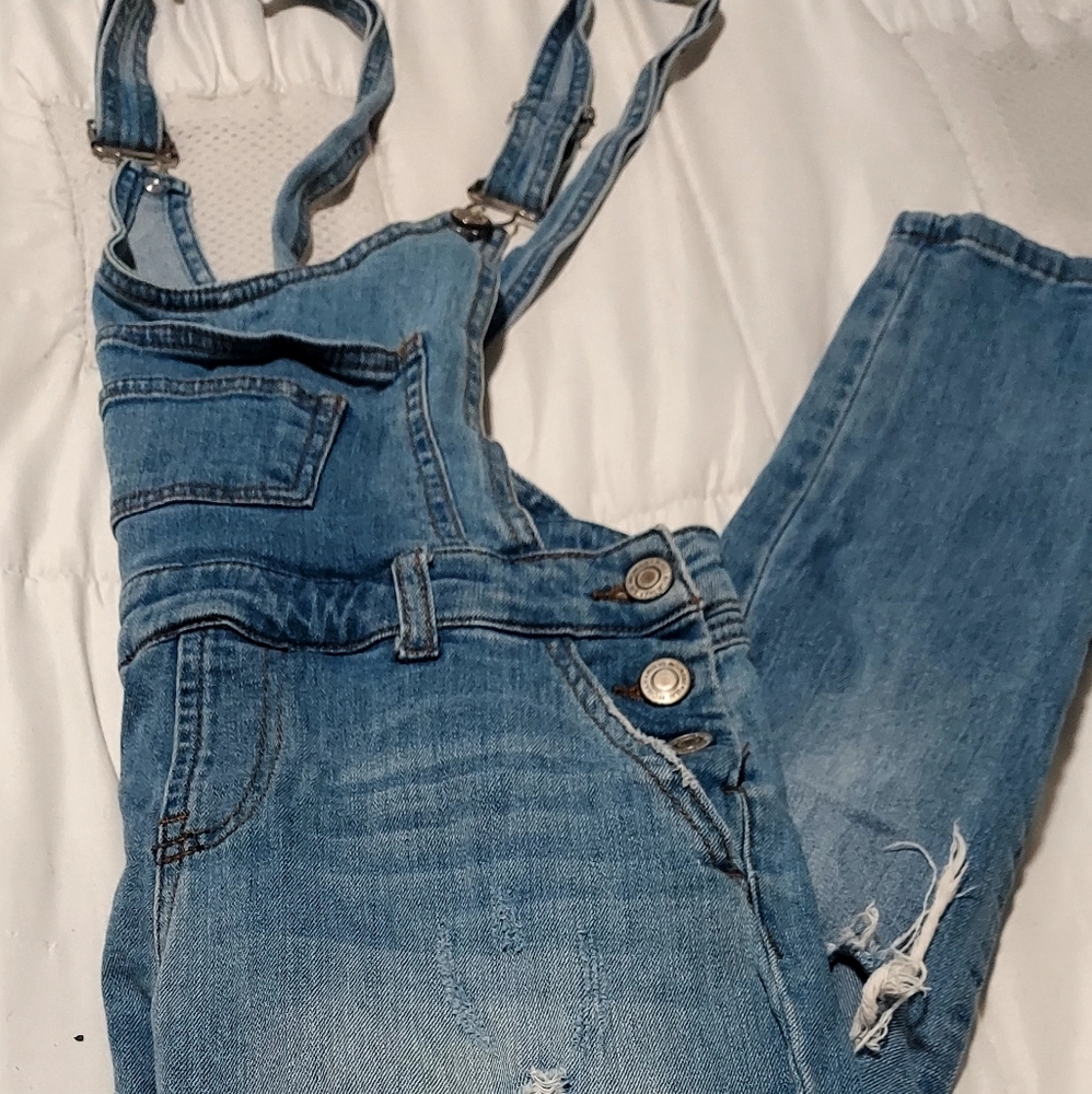 Women's Distressed Denim Overalls